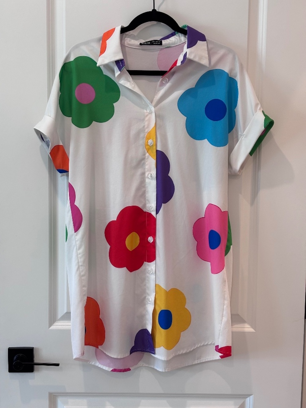 SHEIN Emory Rose Casual White Dopamine Flower Print Short sleeve shirt dress S